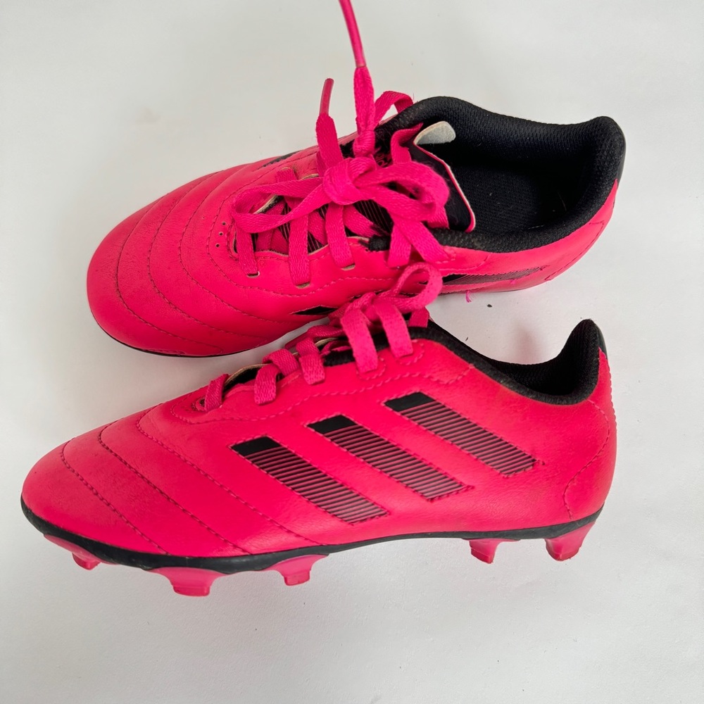 Neon pink Adidas soccer cleats little kid 13